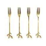 Fourchette &agrave; dessert x4 design feuille inox dor&eacute; L15cm