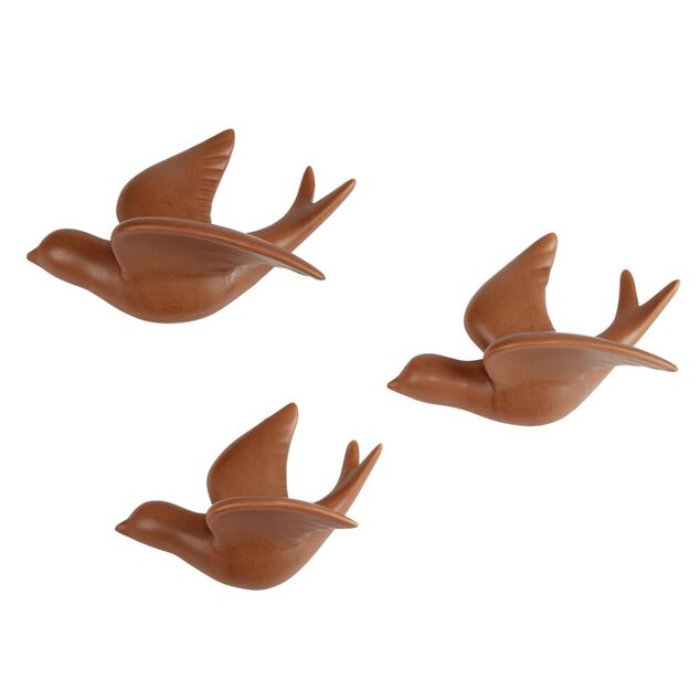 D&eacute;coration murale hirondelle x3 tailles en c&eacute;ramique marron
