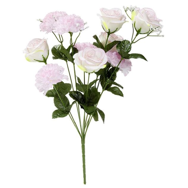 Piquet rose et oeillet blanc bouquet fleur artificielle 10 t&ecirc;tes H46cm