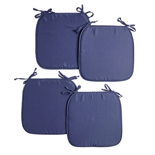 Lot de 4 galettes de chaise 38x38cm polyester bleu