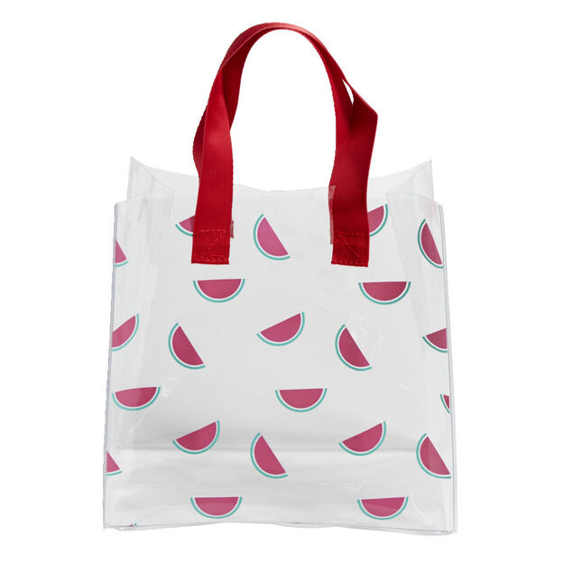 Sac de plage PVC transparent imprim&eacute; past&egrave;que 24,5xH22x14cm