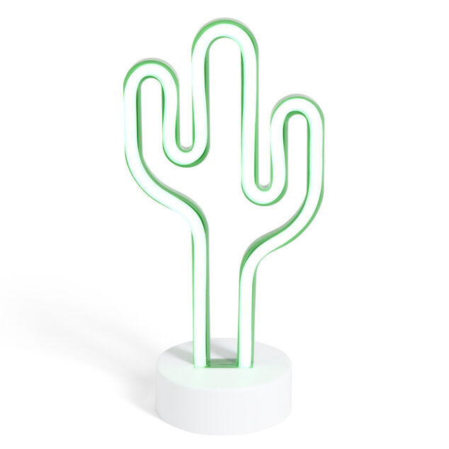 Lampe d'ambiance n&eacute;on &agrave; poser forme cactus vert 13x10xH25cm