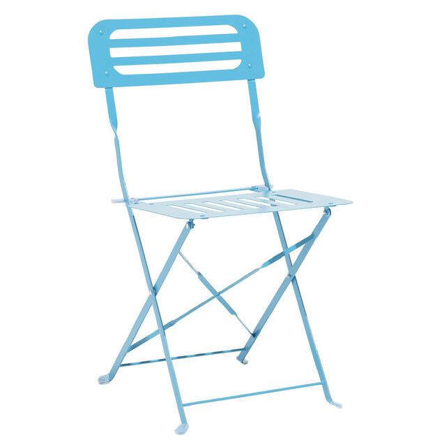 Chaise de jardin Rio pliante m&eacute;tal bleu 41x45xH82cm