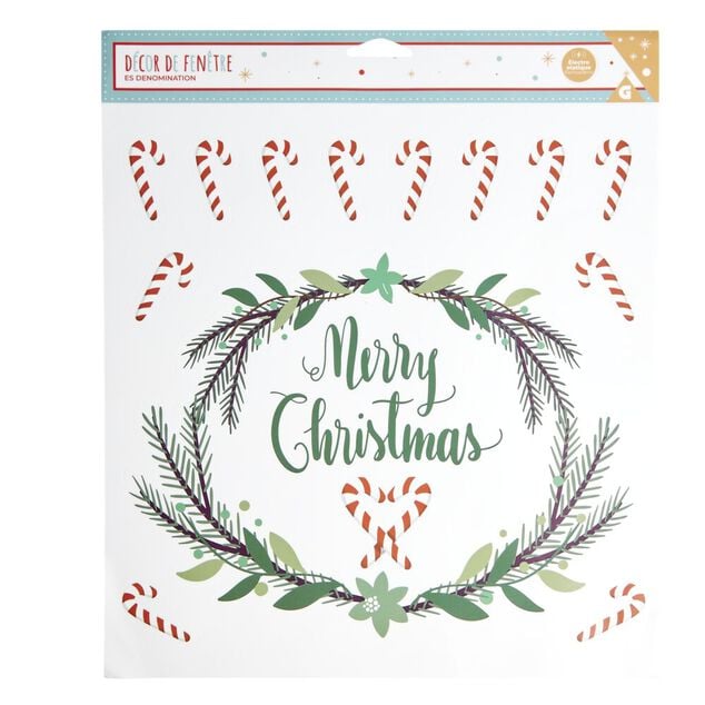 Décoration fenêtre Noël électrostatique sapin ou Merry Christmas (2 modèles)