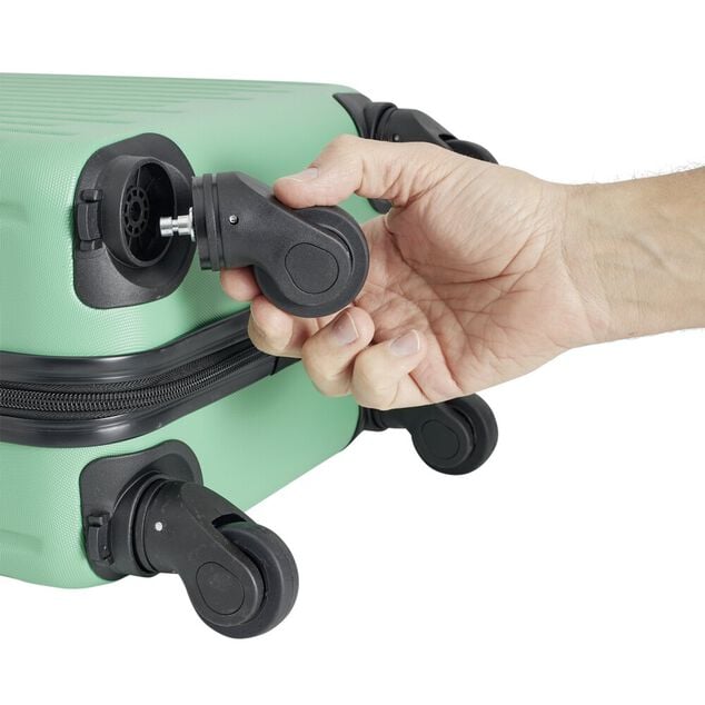 Valise cabine 26L lowcost trolley 4 roulettes amovibles plastique ABS vert