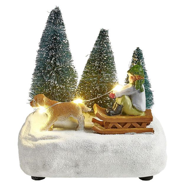 Scénette lumineuse enfant sur traineau Village de Noël