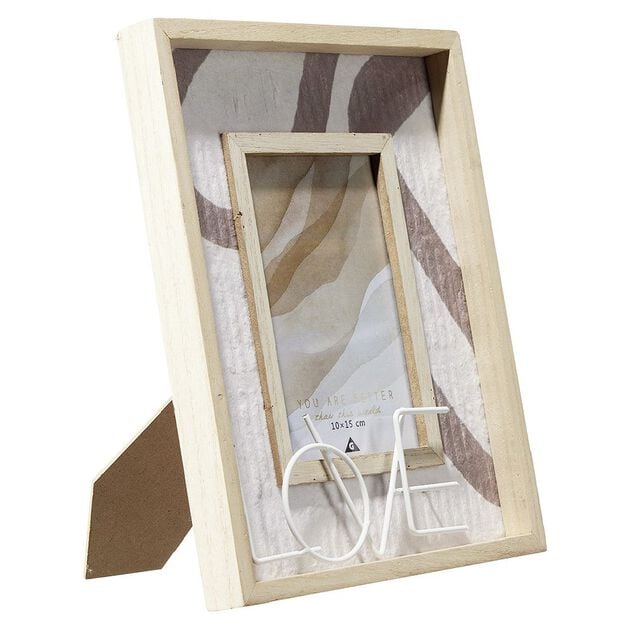 Cadre rectangulaire 21x26cm inscription LOVE en bois pour photo 10x15cm