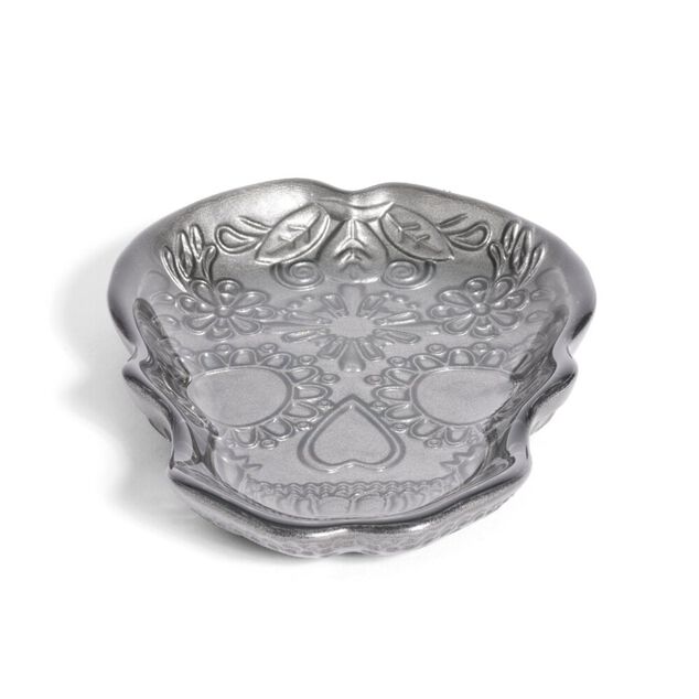 Plat Halloween t&ecirc;te de mort mexicaine en verre noir 15x11xH2cm