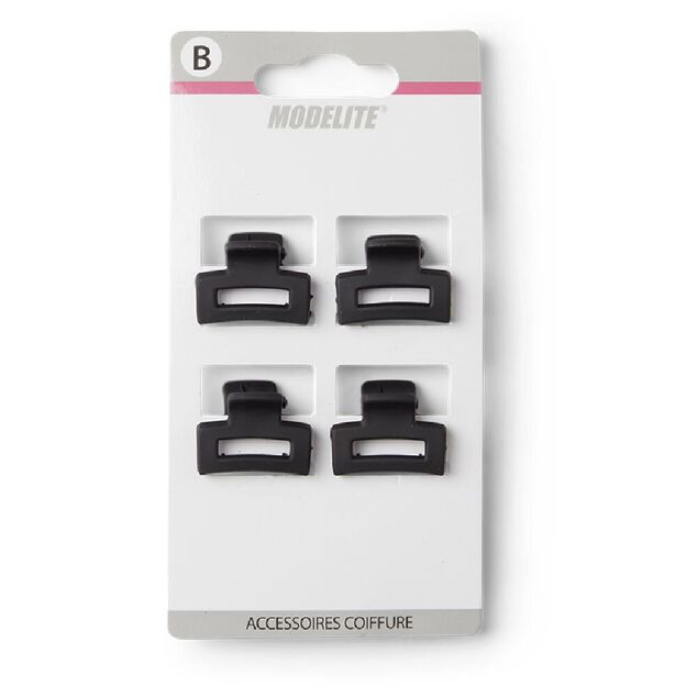 Lot de 4 pinces &agrave; cheveux plastique noir mat 2cm