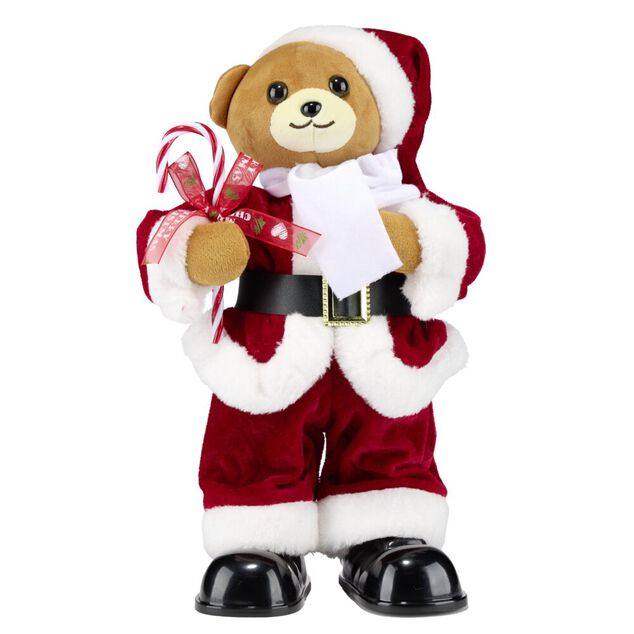 Ours debout P&egrave;re No&euml;l anim&eacute; et musical H31cm