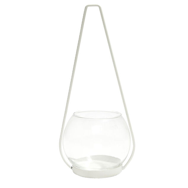 Bougeoir en verre avec suspension en m&eacute;tal