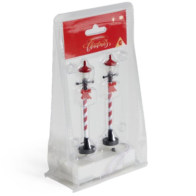 Lot de 2 lampadaires sucre d'orge LED &agrave; piles H10cm
