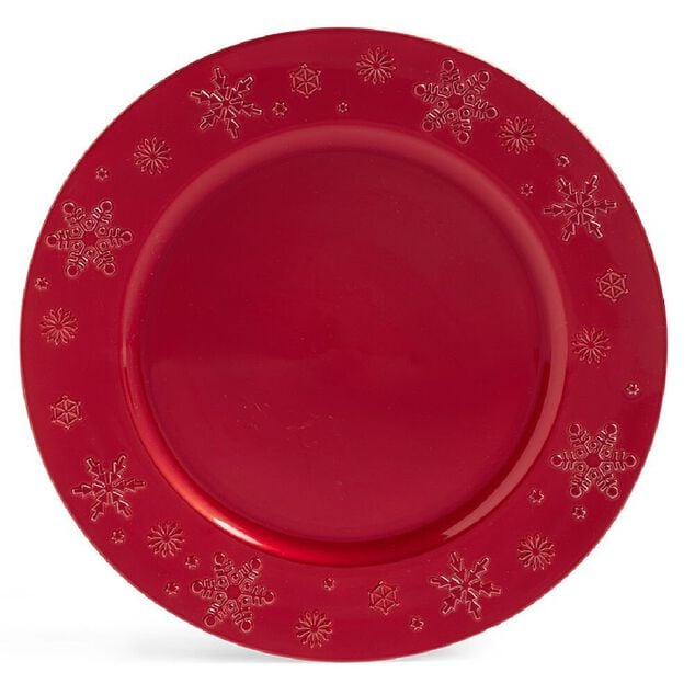 Sous assiette ronde plastique rouge rebord flocon &Oslash;33cm