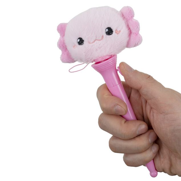 Stylo extr&eacute;mit&eacute; peluche encre bleue L19,5cm (2 mod&egrave;les capybara ou axolotl)