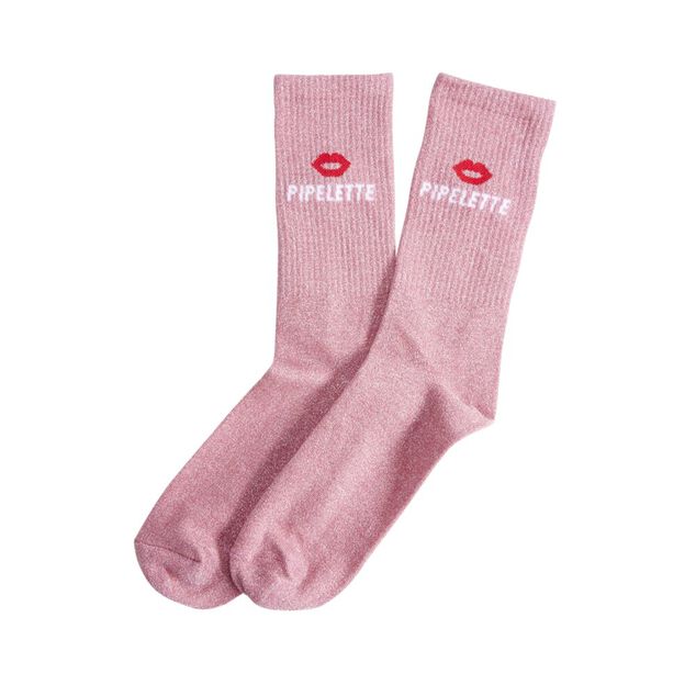 Chaussettes femme tige haute Pipelette paillett&eacute; rose T36/40