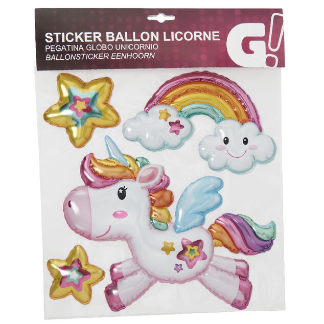 Sticker ballon licorne arc en ciel et &eacute;toile