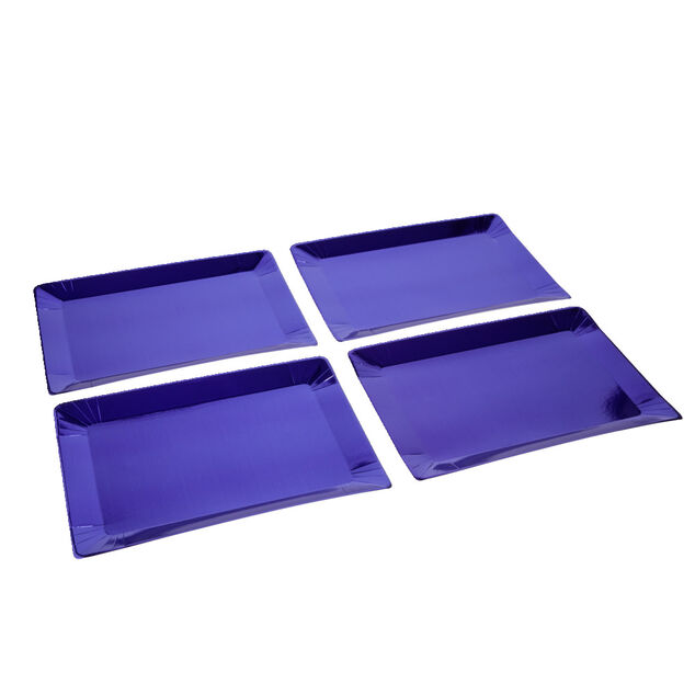 Plateaux de pr&eacute;sentation rectangulaire x4 carton m&eacute;tallis&eacute; bleu 28x38cm