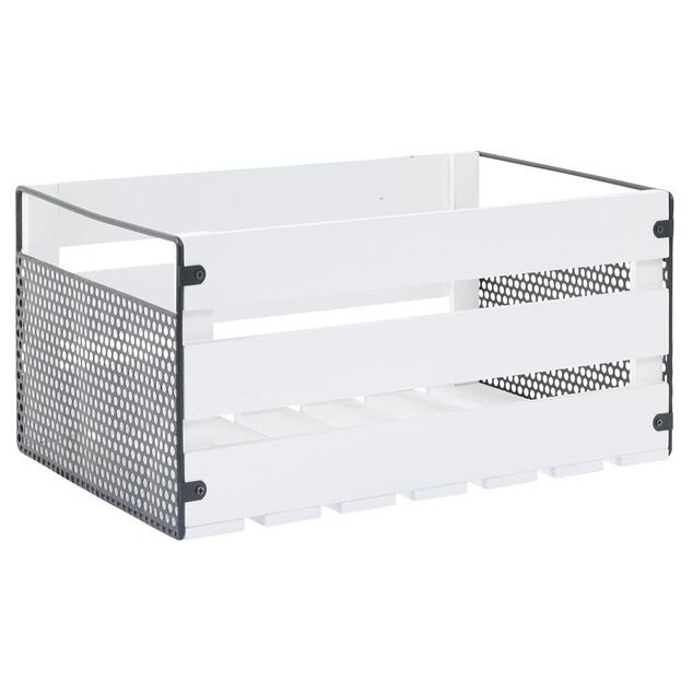 Caisse de rangement en bois et m&eacute;tal - L41 x l20 x H28 cm