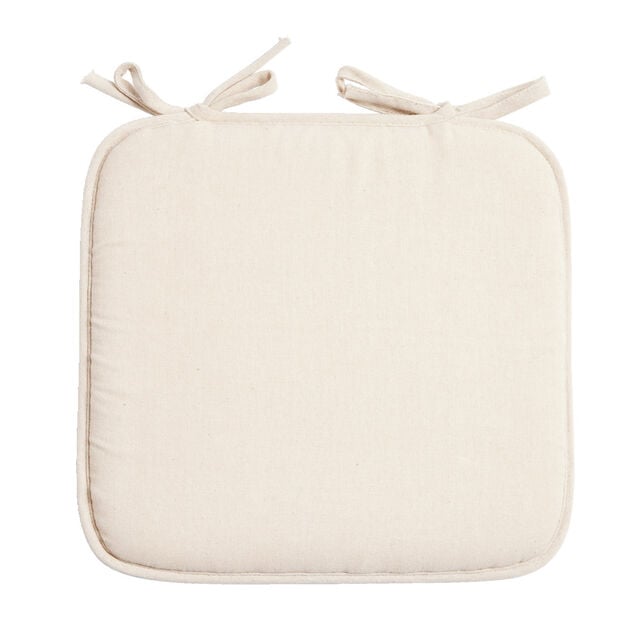 Galette de chaise carr&eacute;e 38x36cm &agrave; nouettes polycoton beige