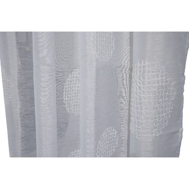 Voilage &agrave; oeillets motif brod&eacute; rond gris clair