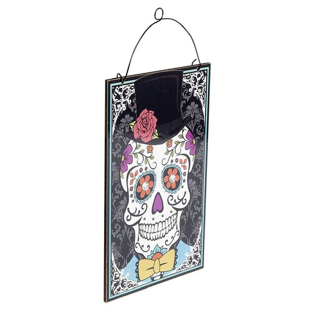 Pancarte Dia de los muertos t&ecirc;te de mort mexicaine &agrave; suspendre m&eacute;tal