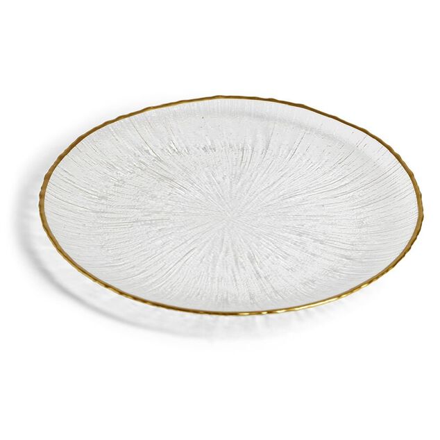 Assiette dessert ronde verre transparent rebord dor&eacute; &Oslash;21cm