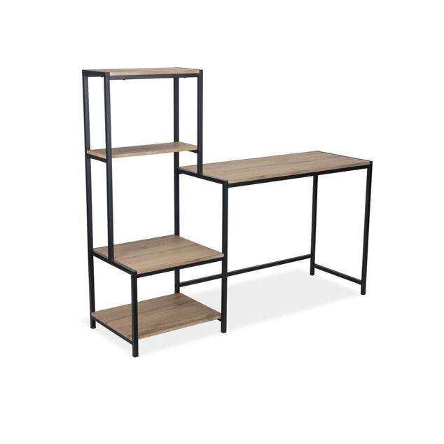 Bureau Luffi avec &eacute;tag&egrave;res bois naturel et m&eacute;tal noir 147x44xH125cm