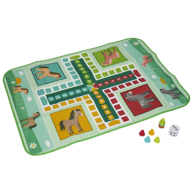 Tapis de jeu XL petits chevaux  avec pions et d&eacute; 130x93cm