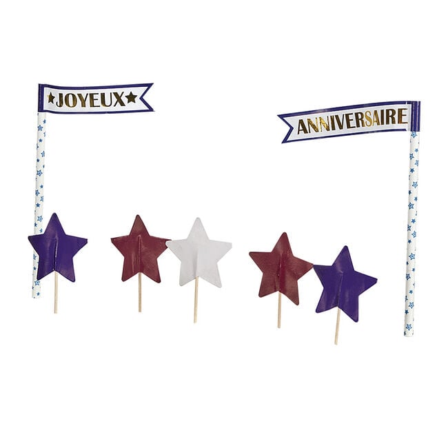 D&eacute;coration g&acirc;teau Joyeux anniversaire et &eacute;toiles