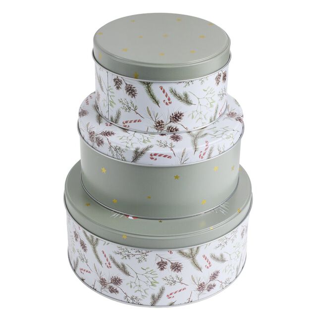 Bo&icirc;te alimentaire ronde avec couvercle imprim&eacute; No&euml;l m&eacute;tal &Oslash;19XH9 cm