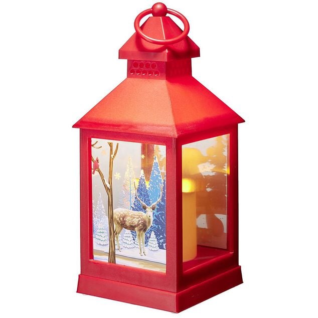 Lanterne de No&euml;l rouge lumineuse &agrave; led blanc chaud H24,5 cm