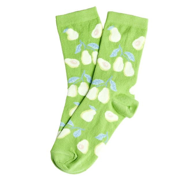 Chaussette femme polycoton tige longue vert motif poire T36/40