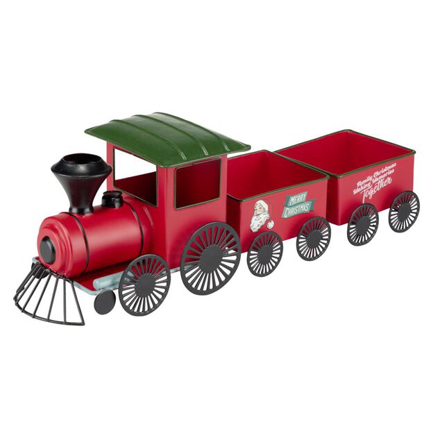 Train de No&euml;l d&eacute;coratif en m&eacute;tal rouge L33cm