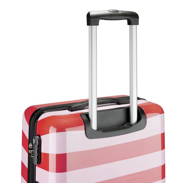 Valise cabine 63L trolley 4 roulettes bayad&egrave;re rayures rouges et roses 45x26xH66,5cm