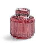 Bougeoir verre double usage rose foncé Ø7xH8,5cm