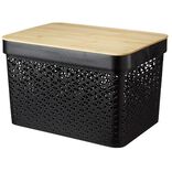 Pani&egrave;re noire avec couvercle bambou naturel H21,5 cm