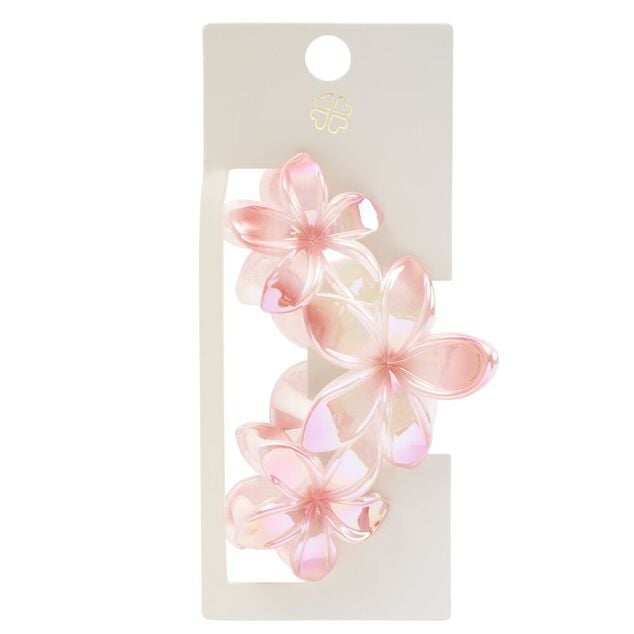 Pince cheveux fleur de tiar&eacute; plastique rose L16cm
