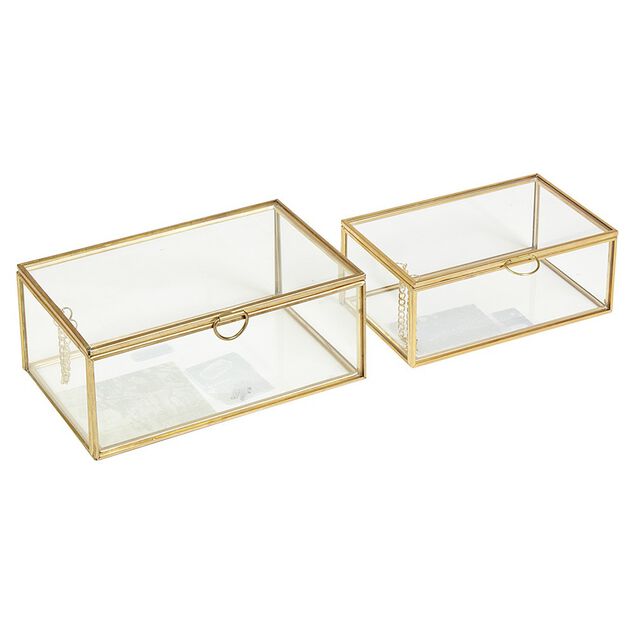 LOT Bo&icirc;te de rangement en verre et effet laiton - OK CODES CR&Eacute;&Eacute;S