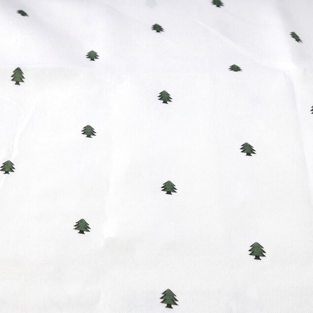 Nappe en faux lin imprim&eacute; sapin de No&euml;l L300X140 cm blanc et vert