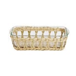 Plat &agrave; four en verre transparent et d&eacute;co raphia beige 28x11,5xH8,5cm