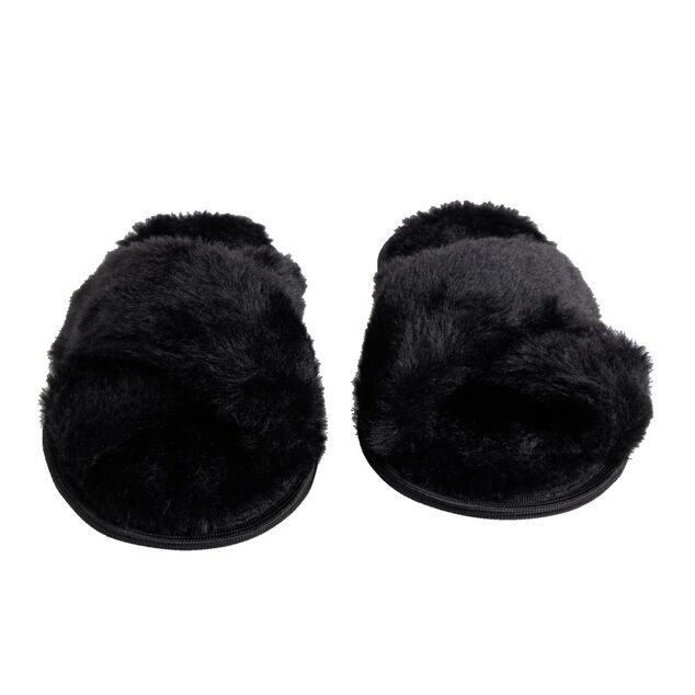 Chaussons femme noir peluche brides crois&eacute;e T38/39