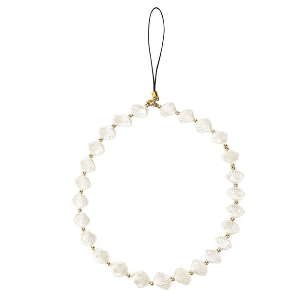 Bracelet cha&icirc;ne de t&eacute;l&eacute;phone perle forme coquillage blanc L13,5cm