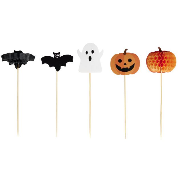 D&eacute;coration g&acirc;teau Halloween x5 bambou et papier nid d'abeille L13cm
