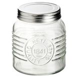 Bocal herm&eacute;tique rond transparent avec couvercle en m&eacute;tal H10 cm