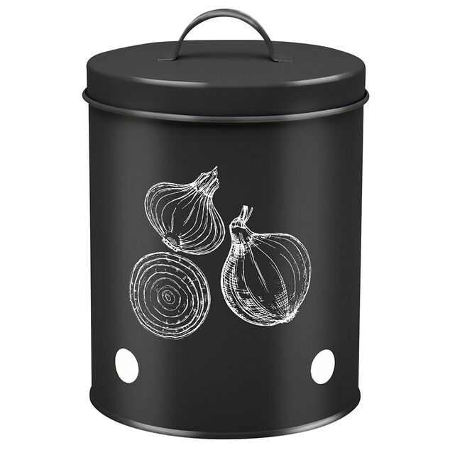 Bo&icirc;te de conservation oignon m&eacute;tal noir &Oslash;16xH22.5cm