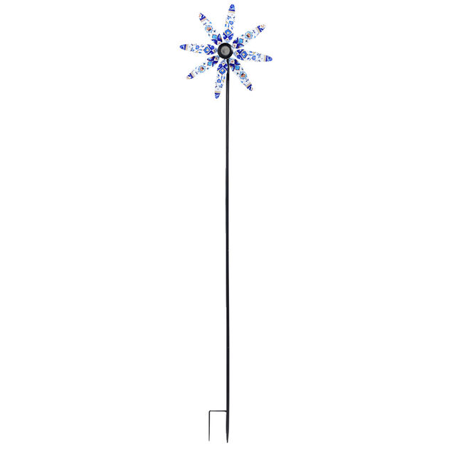 Moulin &agrave; vent XL &agrave; planter en m&eacute;tal d&eacute;cor&eacute; bleu 40,5x23xH180cm