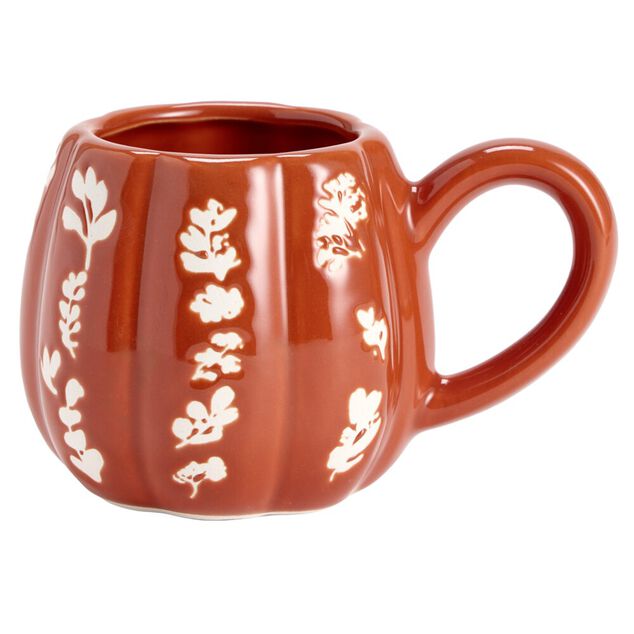 Mug automne c&eacute;ramique motif floral blanc 13x9xH8cm (2 mod&egrave;les vert ou rouge)