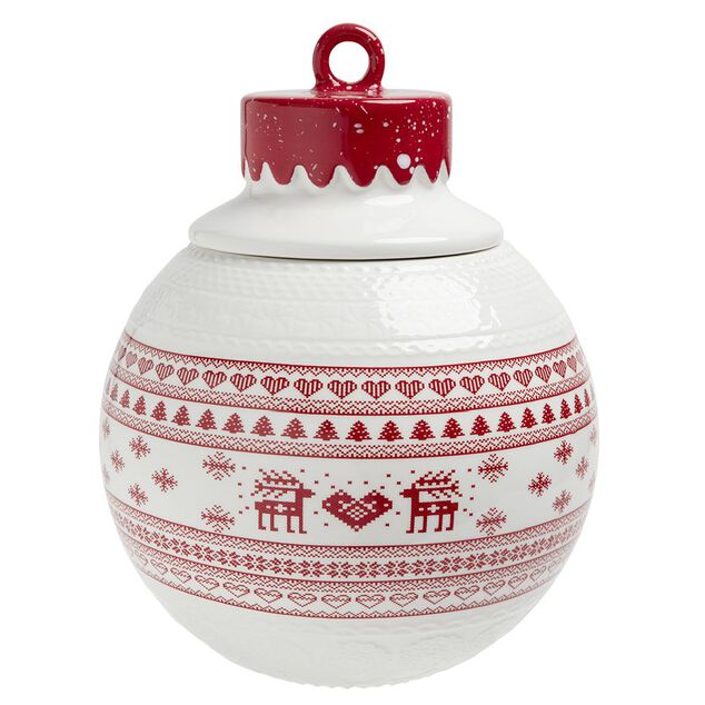 Bonbonnière en céramique décor Noël rouge blanc (2 modèles)