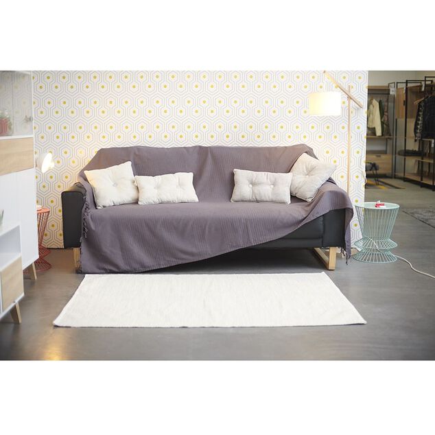 Jet&eacute; de canap&eacute; &agrave; franges uni gris mauve