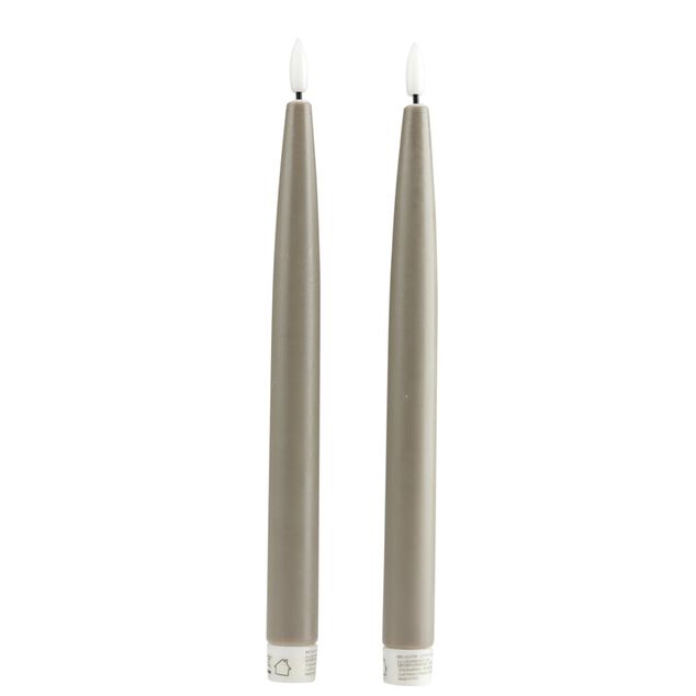 Lot de 2 bougies chandelles LED grises Ø2,2xH22,5cm
